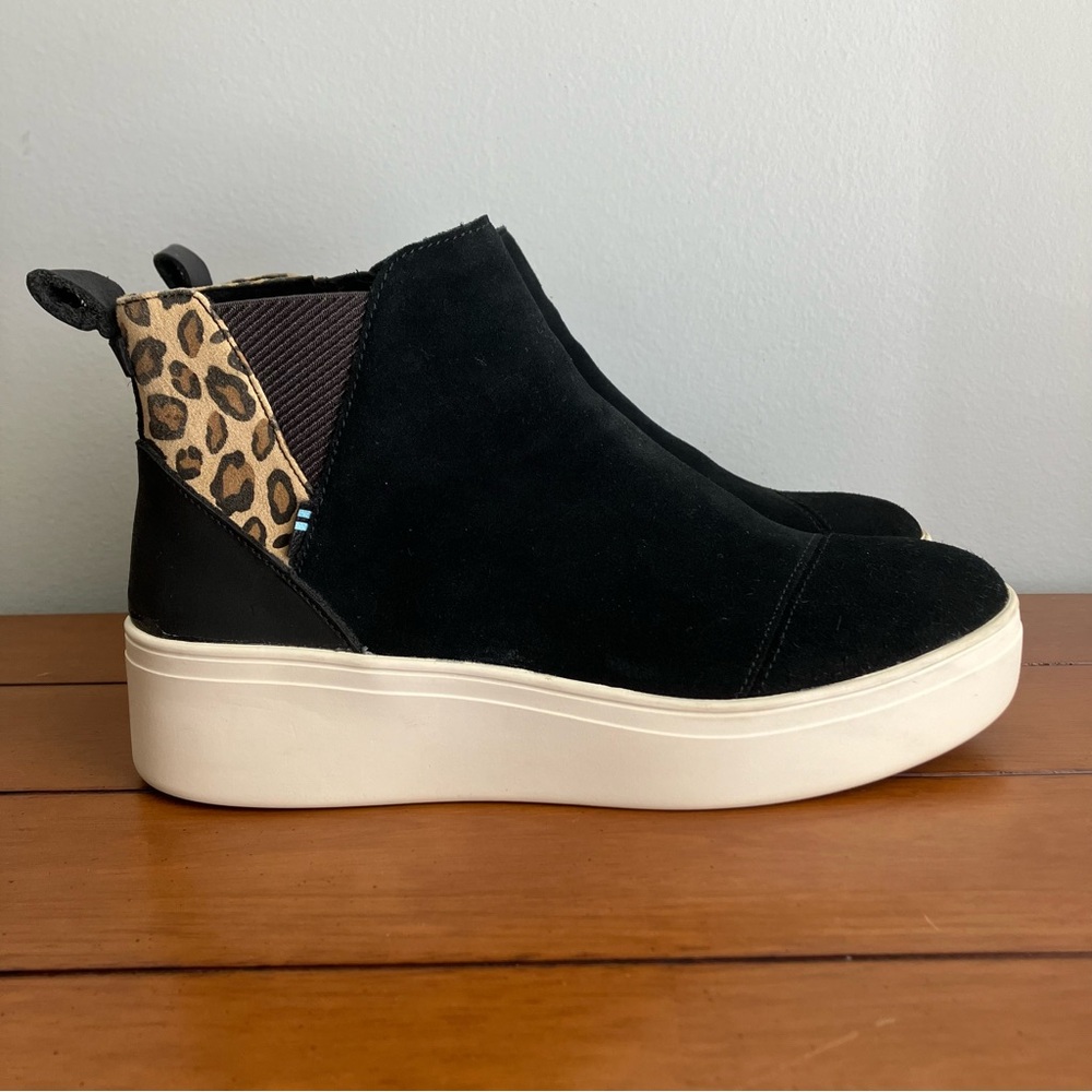 Black Suede Platform Slip-On Sneakers with Leopard Accent